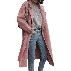 image:imageCHARTOU Womens Woolen Overcoat Notched Lapel Double Breasted Oversized Wool Blend Trench CoatPink