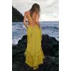 image:imageCHARTOU Boho Halter Maxi Dress for Women Smocked Backless Summer Dress Beach Long Flowy Dress Ruffle SundressYellow