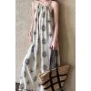 image:imageCHARTOU Boho Tribal Halter Dress for Women Cotton Linen Sleeveless Long Beach Dress with PocketsBeige