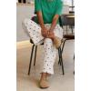image:imageCHARTOU Cotton Linen Polka Dot Pants Summer Wide Leg Elastic Casual Cropped Palazzo Pj Pants with PocketsBeige