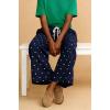 image:imageCHARTOU Cotton Linen Polka Dot Pants Summer Wide Leg Elastic Casual Cropped Palazzo Pj Pants with PocketsNavy