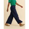image:imageCHARTOU Cotton Linen Polka Dot Pants Summer Wide Leg Elastic Casual Cropped Palazzo Pj Pants with PocketsNavy