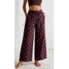 image:imageCHARTOU Cotton Linen Polka Dot Pants Summer Wide Leg Elastic Casual Cropped Palazzo Pj Pants with PocketsPurple