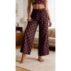 image:imageCHARTOU Cotton Linen Polka Dot Pants Summer Wide Leg Elastic Casual Cropped Palazzo Pj Pants with PocketsPurple