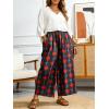 image:imageCHARTOU Cropped Cotton Linen Pants Women Floral Wide Leg Palazzo Pants Elastic Waist Beach TrousersBlack