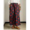 image:imageCHARTOU Cropped Cotton Linen Pants Women Floral Wide Leg Palazzo Pants Elastic Waist Beach TrousersBlack