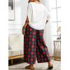 image:imageCHARTOU Cropped Cotton Linen Pants Women Floral Wide Leg Palazzo Pants Elastic Waist Beach TrousersBlack