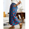 image:imageCHARTOU Cropped Cotton Linen Pants Women Floral Wide Leg Palazzo Pants Elastic Waist Beach TrousersBlue