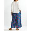 image:imageCHARTOU Cropped Cotton Linen Pants Women Floral Wide Leg Palazzo Pants Elastic Waist Beach TrousersBlue