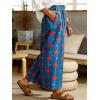 image:imageCHARTOU Cropped Cotton Linen Pants Women Floral Wide Leg Palazzo Pants Elastic Waist Beach TrousersBlue