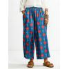 image:imageCHARTOU Cropped Cotton Linen Pants Women Floral Wide Leg Palazzo Pants Elastic Waist Beach TrousersBlue