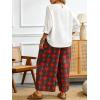 image:imageCHARTOU Cropped Cotton Linen Pants Women Floral Wide Leg Palazzo Pants Elastic Waist Beach TrousersBrown