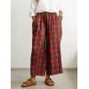 image:imageCHARTOU Cropped Cotton Linen Pants Women Floral Wide Leg Palazzo Pants Elastic Waist Beach TrousersBrown