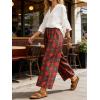image:imageCHARTOU Cropped Cotton Linen Pants Women Floral Wide Leg Palazzo Pants Elastic Waist Beach TrousersBrown