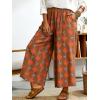 image:imageCHARTOU Cropped Cotton Linen Pants Women Floral Wide Leg Palazzo Pants Elastic Waist Beach TrousersDark Khaki