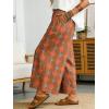 image:imageCHARTOU Cropped Cotton Linen Pants Women Floral Wide Leg Palazzo Pants Elastic Waist Beach TrousersDark Khaki