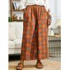 image:imageCHARTOU Cropped Cotton Linen Pants Women Floral Wide Leg Palazzo Pants Elastic Waist Beach TrousersDark Khaki