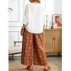 image:imageCHARTOU Cropped Cotton Linen Pants Women Floral Wide Leg Palazzo Pants Elastic Waist Beach TrousersDark Khaki