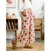 image:imageCHARTOU Cropped Cotton Linen Pants Women Floral Wide Leg Palazzo Pants Elastic Waist Beach TrousersLinen