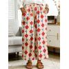 image:imageCHARTOU Cropped Cotton Linen Pants Women Floral Wide Leg Palazzo Pants Elastic Waist Beach TrousersLinen