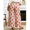 image:imageCHARTOU Cropped Cotton Linen Pants Women Floral Wide Leg Palazzo Pants Elastic Waist Beach TrousersLinen