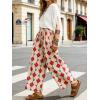 image:imageCHARTOU Cropped Cotton Linen Pants Women Floral Wide Leg Palazzo Pants Elastic Waist Beach TrousersLinen