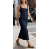 image:imageCHARTOU Denim Dress for Women Sleeveless Button Down Bodycon Long Jean DressDark Blue