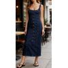 image:imageCHARTOU Denim Dress for Women Sleeveless Button Down Bodycon Long Jean DressDark Blue