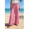 image:imageCHARTOU Eyelet Lace Pants for Women Summer Elastic Waist Wide Leg Palazzo Vacation PantsPink