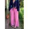 image:imageCHARTOU Eyelet Lace Pants for Women Summer Elastic Waist Wide Leg Palazzo Vacation PantsPink