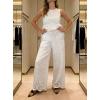 image:imageCHARTOU Eyelet Lace Pants for Women Summer Elastic Waist Wide Leg Palazzo Vacation PantsWhite