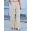image:imageCHARTOU Flowy Striped Linen Pants Women High Rise Smock Elastic Waist Summer Beach Vacation Palazzo PantsBeige