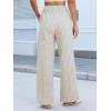 image:imageCHARTOU Flowy Striped Linen Pants Women High Rise Smock Elastic Waist Summer Beach Vacation Palazzo PantsBeige