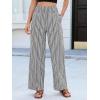 image:imageCHARTOU Flowy Striped Linen Pants Women High Rise Smock Elastic Waist Summer Beach Vacation Palazzo PantsBlack