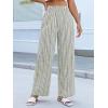 image:imageCHARTOU Flowy Striped Linen Pants Women High Rise Smock Elastic Waist Summer Beach Vacation Palazzo PantsGreen