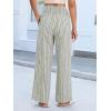 image:imageCHARTOU Flowy Striped Linen Pants Women High Rise Smock Elastic Waist Summer Beach Vacation Palazzo PantsGreen