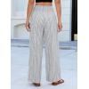 image:imageCHARTOU Flowy Striped Linen Pants Women High Rise Smock Elastic Waist Summer Beach Vacation Palazzo PantsGrey