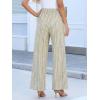 image:imageCHARTOU Flowy Striped Linen Pants Women High Rise Smock Elastic Waist Summer Beach Vacation Palazzo PantsKhaki
