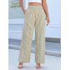 image:imageCHARTOU Flowy Striped Linen Pants Women High Rise Smock Elastic Waist Summer Beach Vacation Palazzo PantsKhaki