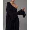 image:imageCHARTOU Maxi Night Gown for Women Scoop Neck Flared Long Sleeve Flowy Long DressBlack