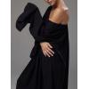 image:imageCHARTOU Maxi Night Gown for Women Scoop Neck Flared Long Sleeve Flowy Long DressBlack