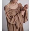 image:imageCHARTOU Maxi Night Gown for Women Scoop Neck Flared Long Sleeve Flowy Long DressBrown