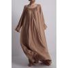 image:imageCHARTOU Maxi Night Gown for Women Scoop Neck Flared Long Sleeve Flowy Long DressBrown