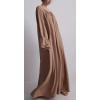 image:imageCHARTOU Maxi Night Gown for Women Scoop Neck Flared Long Sleeve Flowy Long DressBrown