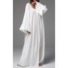 image:imageCHARTOU Maxi Night Gown for Women Scoop Neck Flared Long Sleeve Flowy Long DressWhite