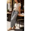 image:imageCHARTOU Plaid Barrel Pants for Women Summer Drawstring Cotton Linen Wide Leg Beach Travel Vacation PantsBlack