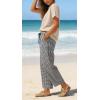image:imageCHARTOU Plaid Barrel Pants for Women Summer Drawstring Cotton Linen Wide Leg Beach Travel Vacation PantsBlack