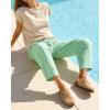 image:imageCHARTOU Plaid Barrel Pants for Women Summer Drawstring Cotton Linen Wide Leg Beach Travel Vacation PantsGreen