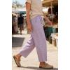 image:imageCHARTOU Plaid Barrel Pants for Women Summer Drawstring Cotton Linen Wide Leg Beach Travel Vacation PantsPurple