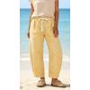 image:imageCHARTOU Plaid Barrel Pants for Women Summer Drawstring Cotton Linen Wide Leg Beach Travel Vacation PantsYellow